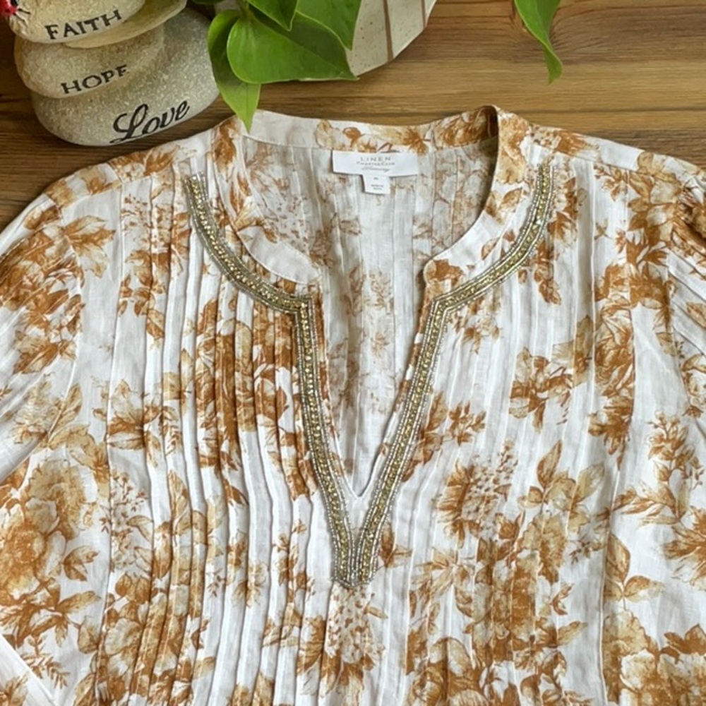 💖Linen Charter Club tunic with rhinestones around neckline - Picture 2 of 7